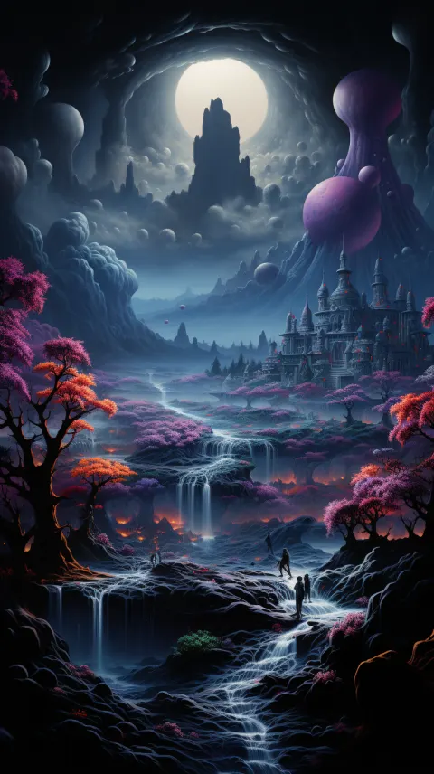 Hindu Gods Meditating over Surreal Bone Cities Dali Style