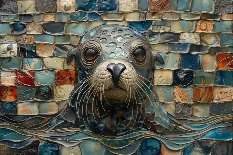 Whimsical Sea Lion in Mary Engelbreit Style