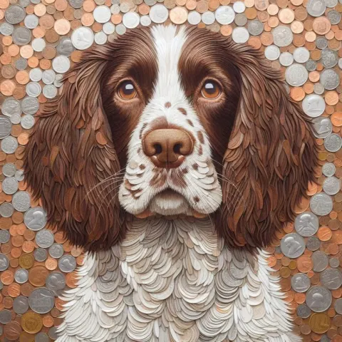 Springer Spaniel Portrait Made Entirely of Coins