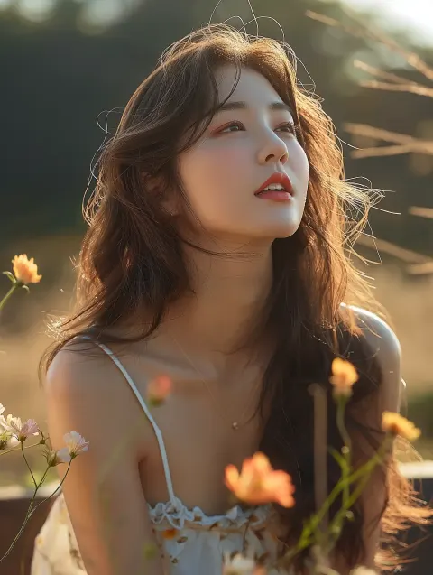 Chinese Girl with Flowers