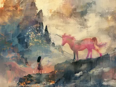 Surreal Girl with Unicorn