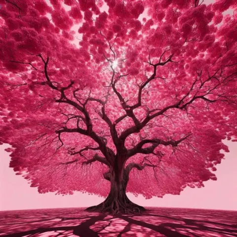 Pink and Red Blossom Tree Negative Space Photography