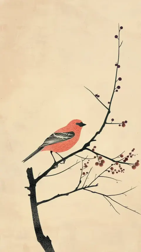 Illustration Bird on Branch