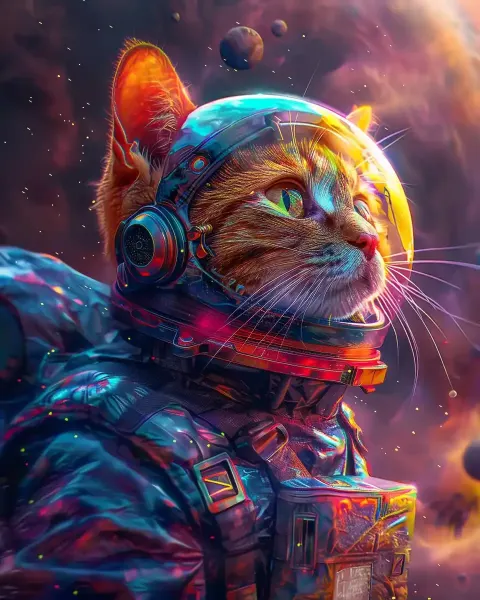 Colorful Cat on Alien Planet