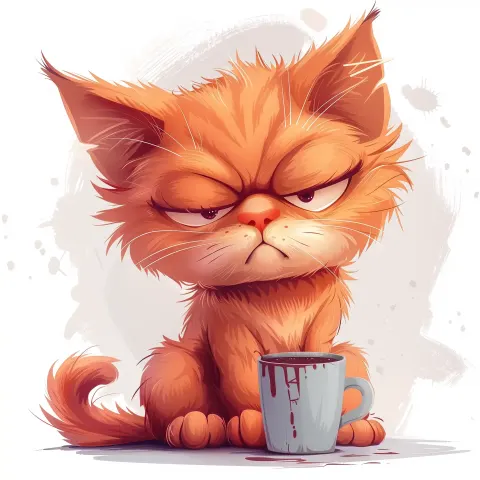 Cartoon Cat Coffee Break