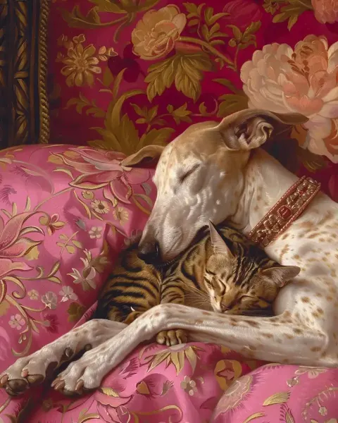 Rococo Greyhound and Cat