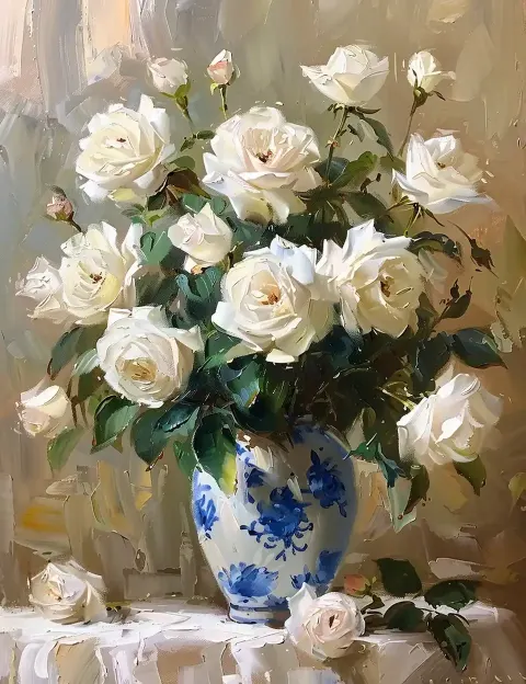 White Roses Oil Painting