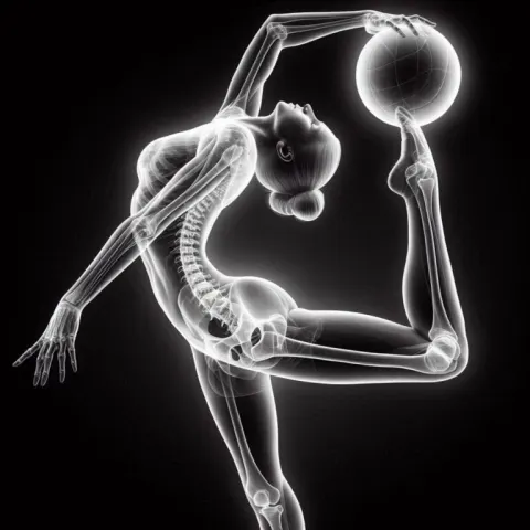 X-Ray Rhythmic Gymnast Performing Ball Routine in 3D