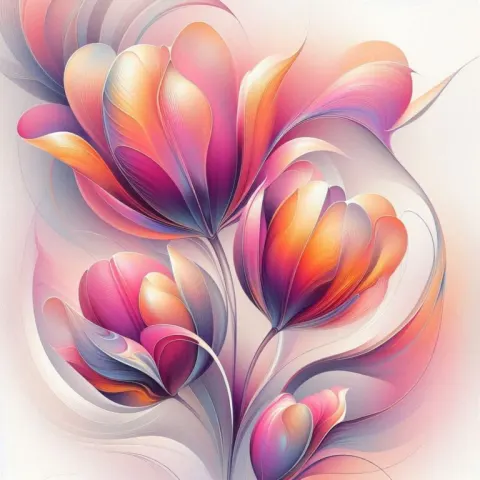 Pink Orange and Lilac Tulips on Iridescent Background