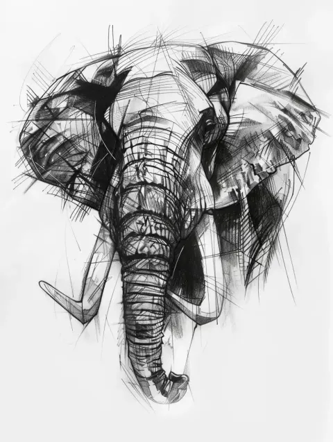 Realistic Tusked Elephant Sketch