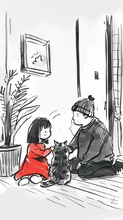 Line Art Family Cat Fun