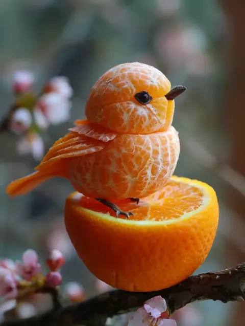 Orange Bird Slice Photo-Realistic Art