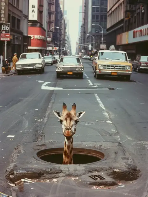 Photorealistic Giraffe in Street