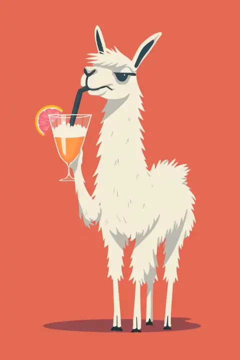 Cartoon Llama Sipping Cocktail