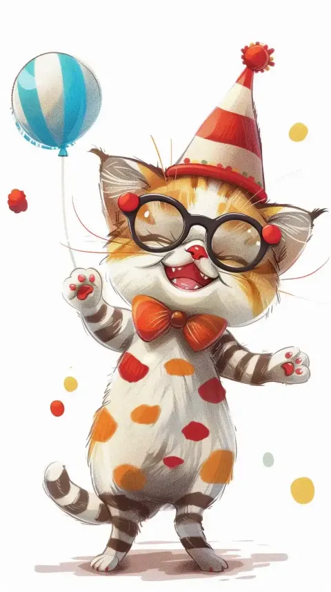 Cartoon Kitten in Clown Hat