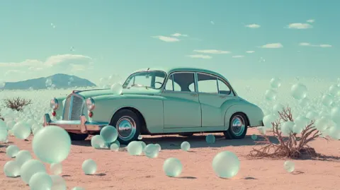 Pastel Mint DeLorean in Desert Landscape Leica Photo
