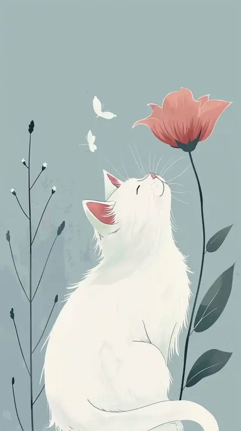 Minimalist Cat and Flower