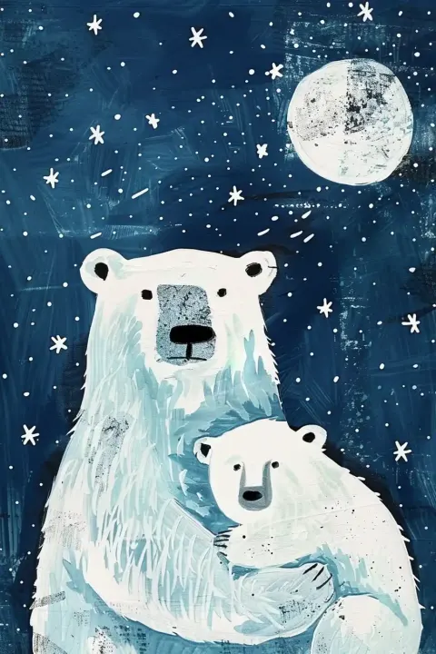 Handpainted Polar Bears Night