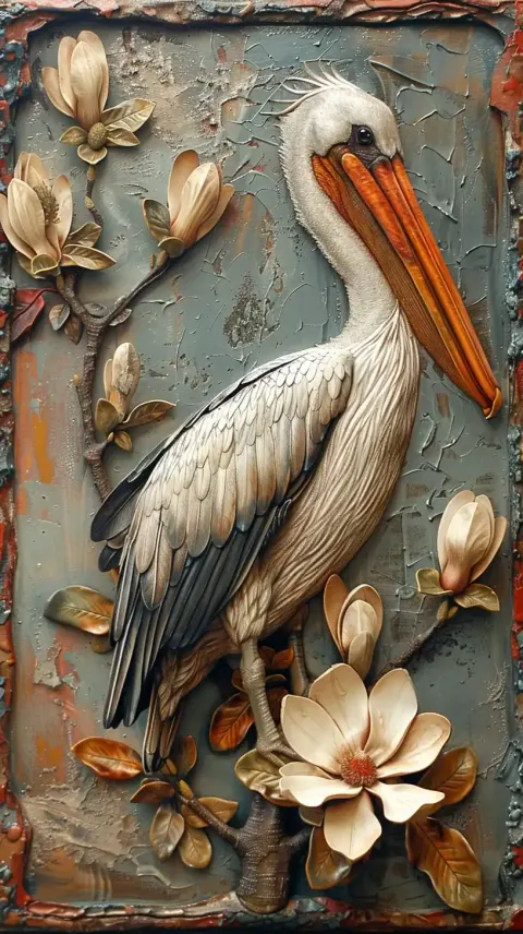 Encaustic Pelican and Magnolia