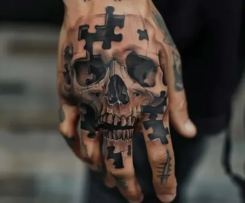 Realistic Skull Puzzle Tattoo