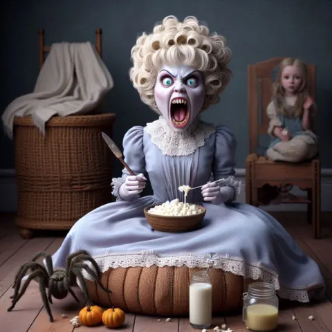 Hyper-Realistic Little Miss Muffet Screaming at Spider