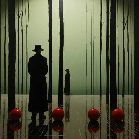 Photorealistic Surreal Scene Inspired by Rene Magritte