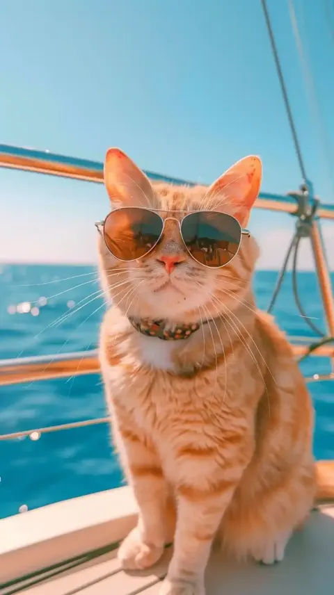 Cartoon Cat on Boat