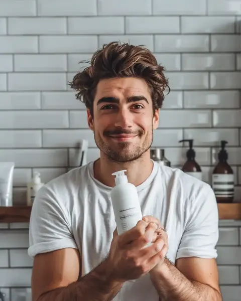 Detailed Man with Shampoo Bottle