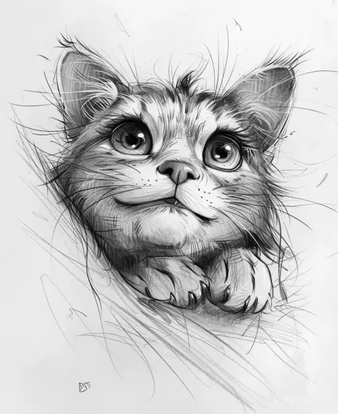 Ink Cat Portrait Sketch