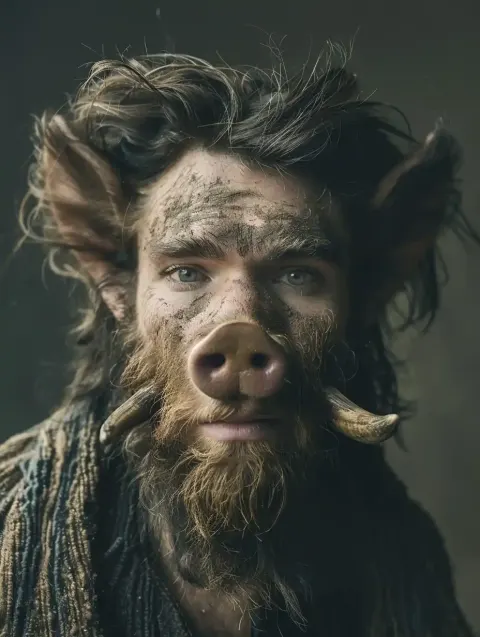 Hybrid Man-Boar Portrait