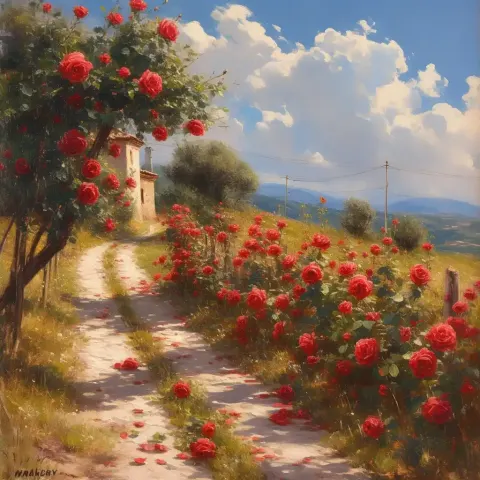 Graphic Red Roses Road