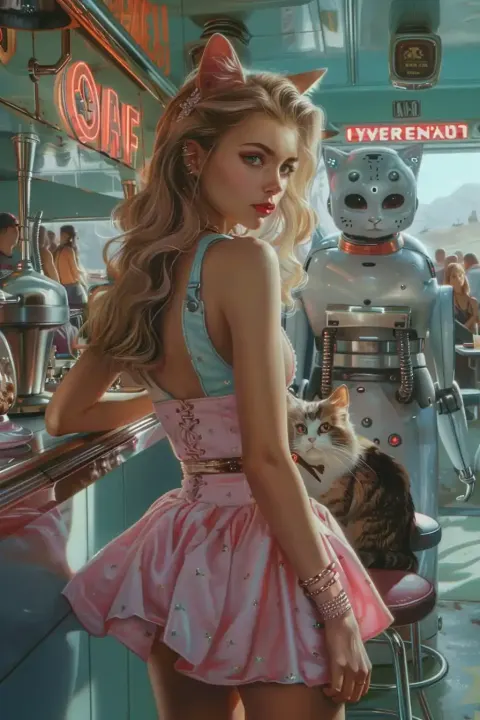 Retro Futurism Cat Cafe