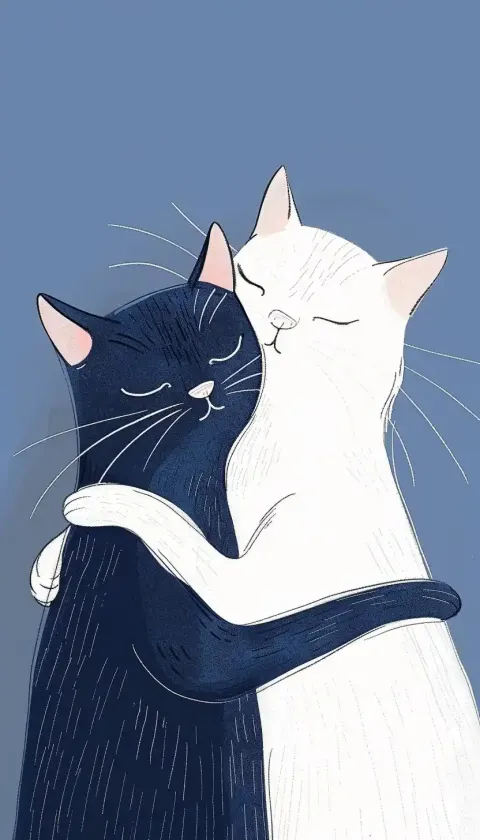 Minimalist Cat Embrace