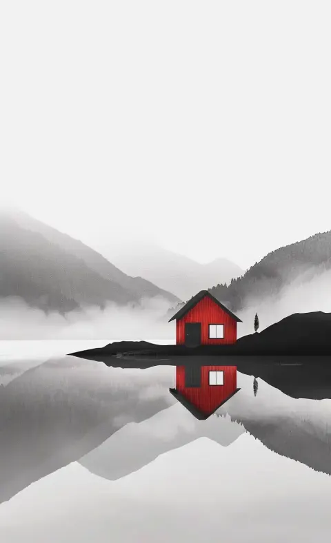 Minimalist Red House in Mountains
