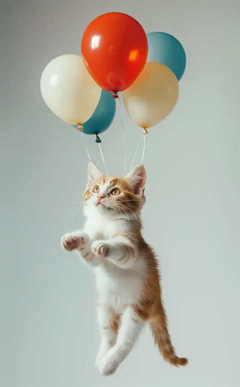 Minimalistic Cat Balloons Flight