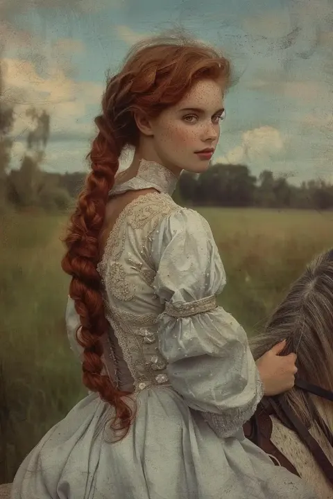 Redhead Riding Piebald Horse