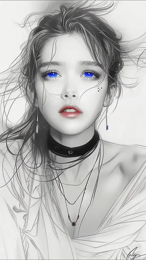 Elegant Blue-Eyed Woman Sketch