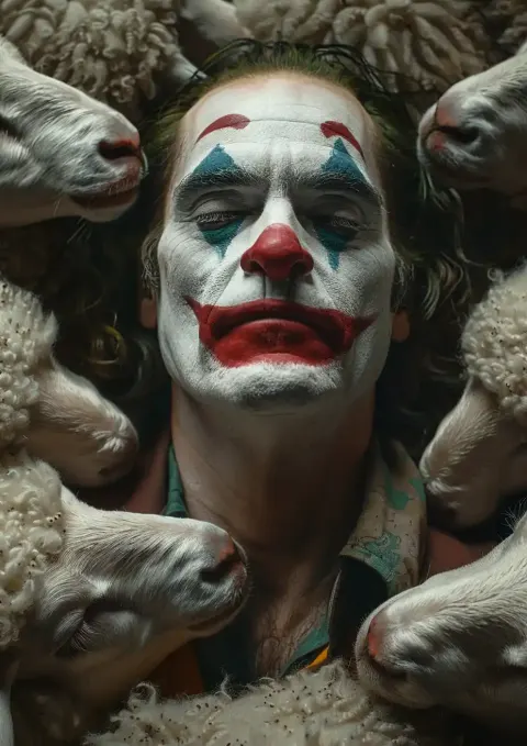 Joker Close-Up Among Sheep