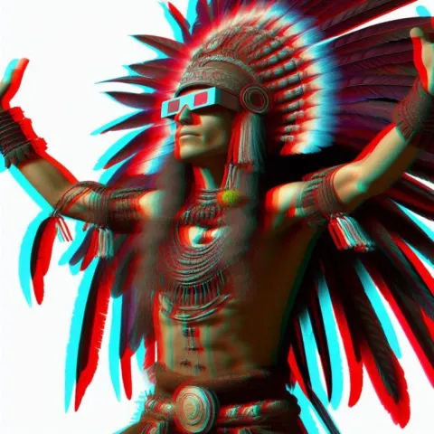 Kiche Mayan Dancer in 3D Stereoscopic White Backdrop