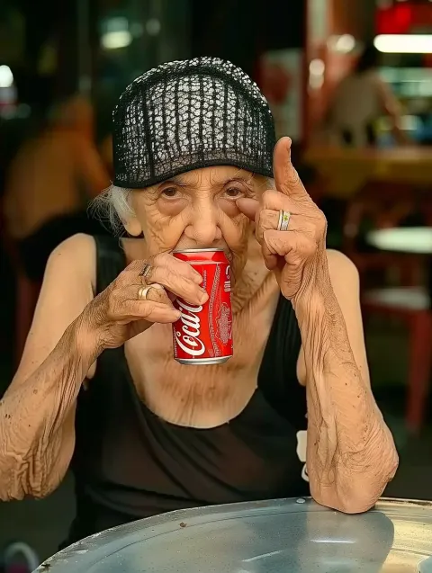 Elderly Woman with Coca-Cola