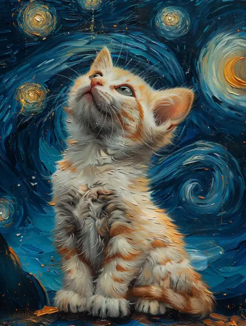 Starry Night Cat Portrait