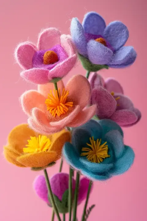 Felted Flower Bouquet Macro