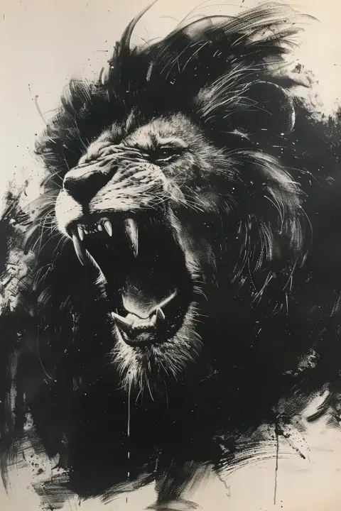 Monochrome Lion Drawing