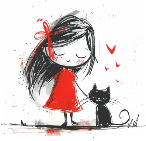 Minimalist Girl with Cat