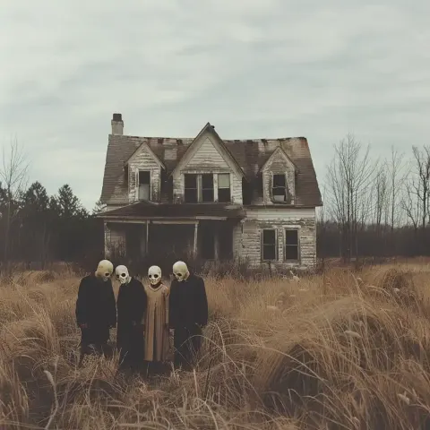 Cinematic Masked Group in Field