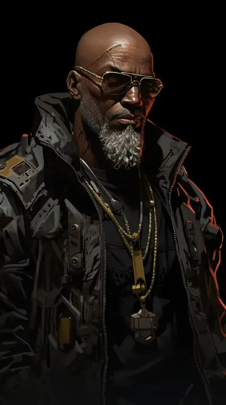 Cyberpunk Old War Veteran Line Art with Cybernetics