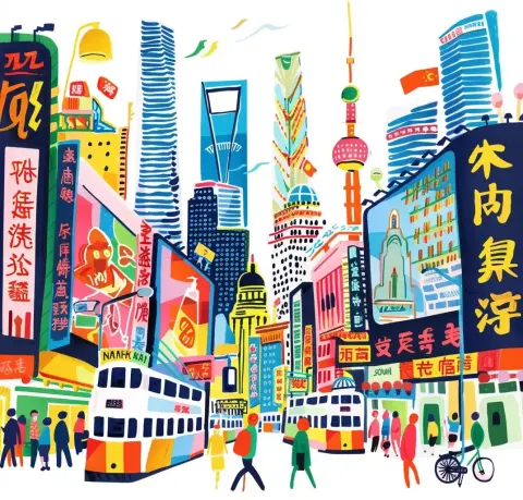 Colorful Shanghai Street Illustration