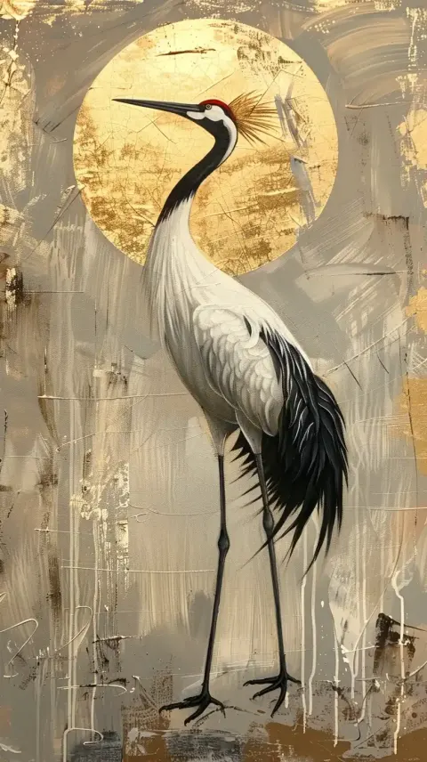 Japandi Crane Oil Portrait