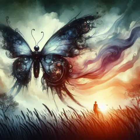 Steampunk Fairytale Butterfly in Ethereal Field Scene