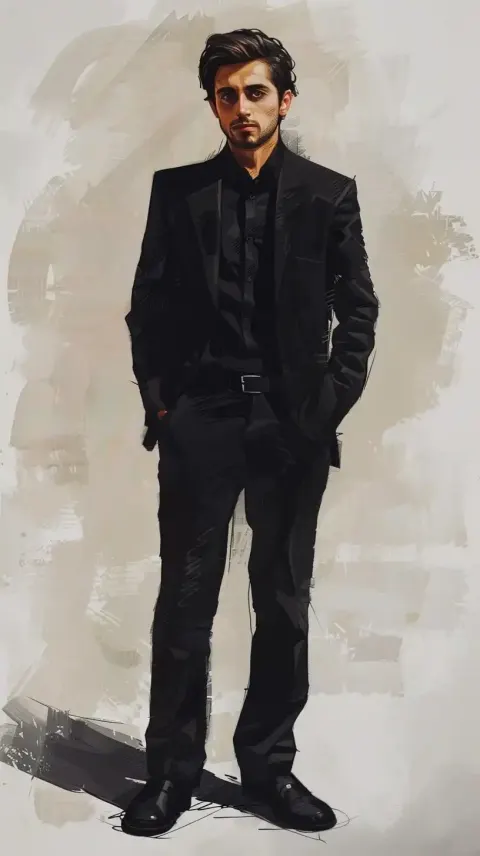 Man in Black Suit - Conte Drawing